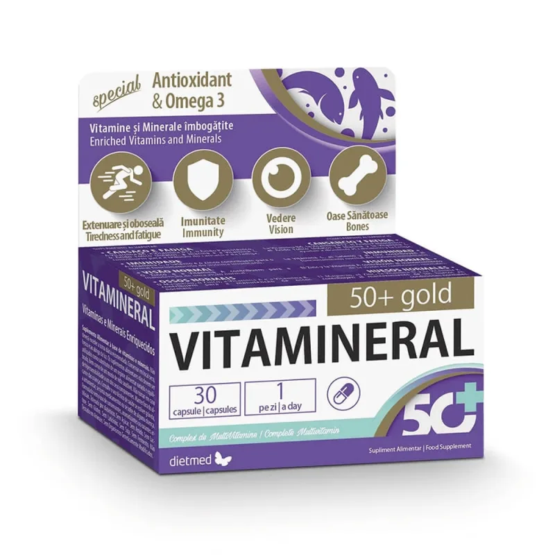 Complex de vitamine și minerale Vitamineral 50+ Gold, 30 capsule, Dietmed — preț și oferte
