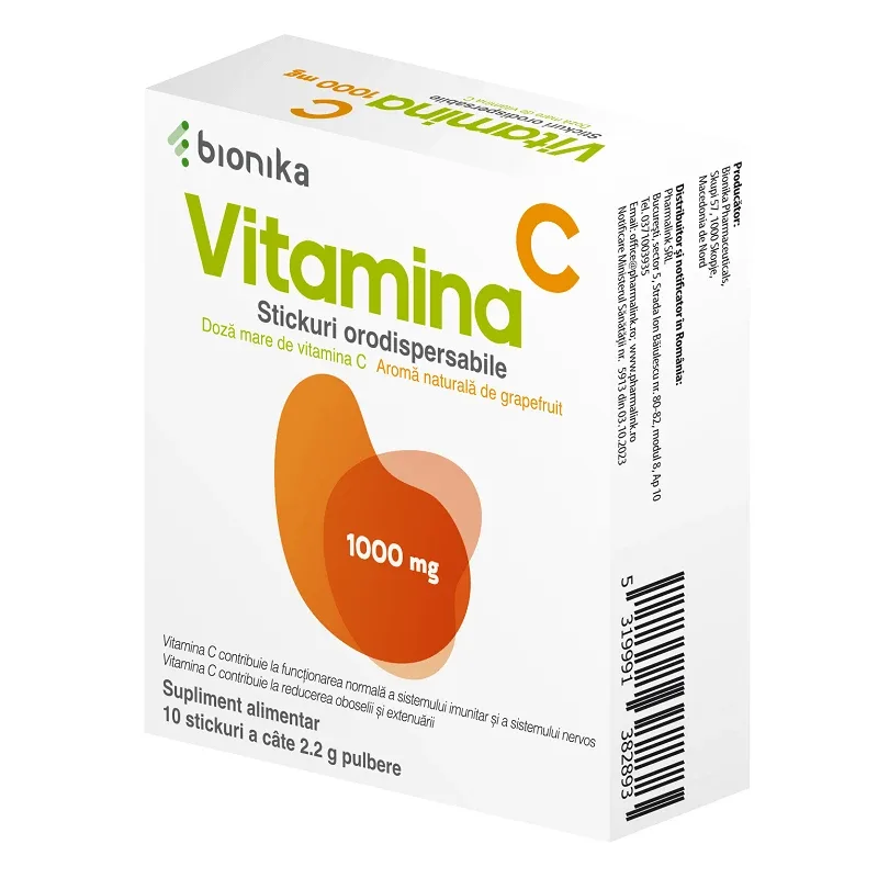 Vitamina C, 1000 mg, 10 stickuri cu pulbere orodispersabila, Bionika Bionike — preț și oferte