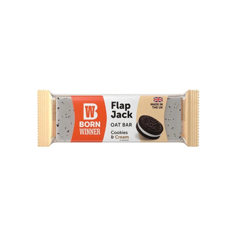 Baton de ovaz cu ciocolata alba si cookies cream Flap Jack, 100 g, Born Winner — preț și oferte