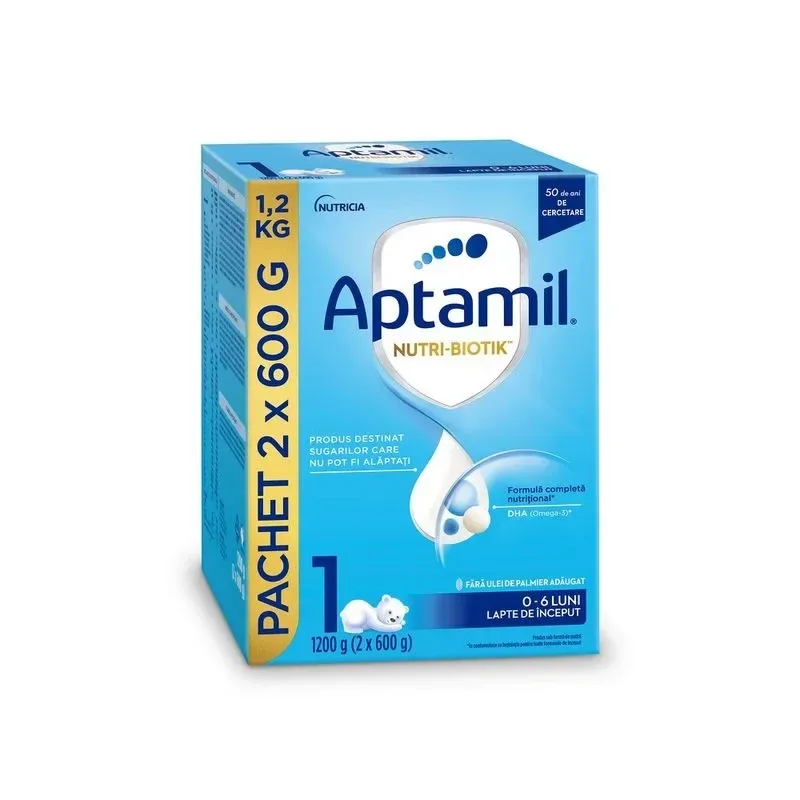 Lapte praf de început Aptamil Nutri-Biotik 1, 0-6 luni, 2 x 600 g, Nutricia — preț și oferte