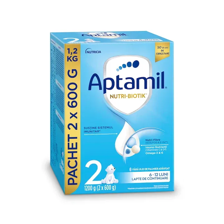 Lapte praf Aptamil NUTRI-BIOTIK 2, 2 x 600 g, 6-12 luni, Nutricia — preț și oferte