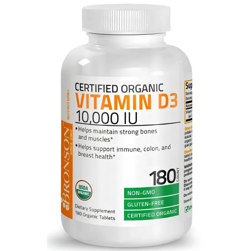 Vitamin D3 High Dose Organic, 10,000 IU, 180 capsule, Bronson Laboratories — preț și oferte