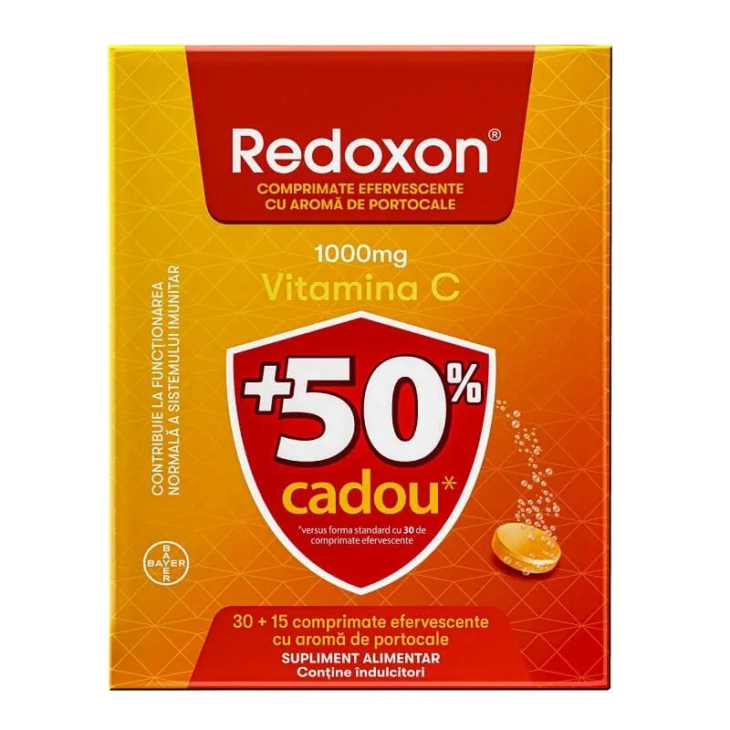 Pachet Redoxon cu vitamina C, 1000 mg, 30+15 comprimate efervescente, Portocale, Bayer — preț și oferte