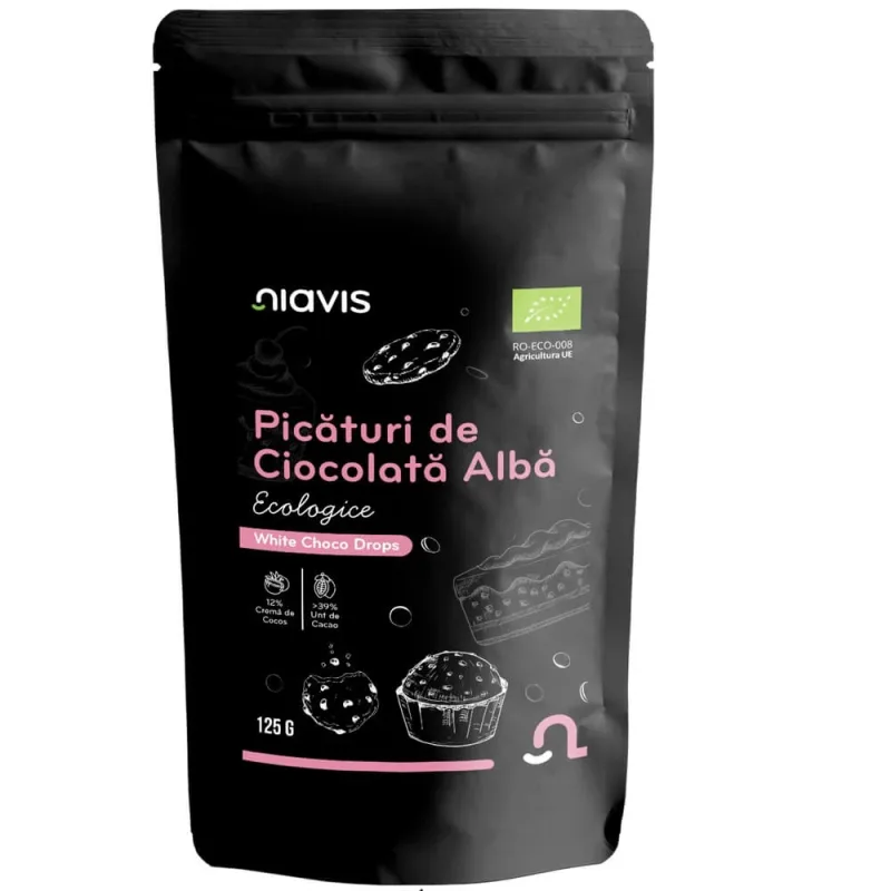 Picaturi de ciocolata alba Bio, 125 g, Niavis — preț și oferte