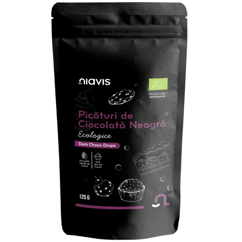 Picaturi de ciocolata neagra Bio, 125 g, Niavis — preț și oferte