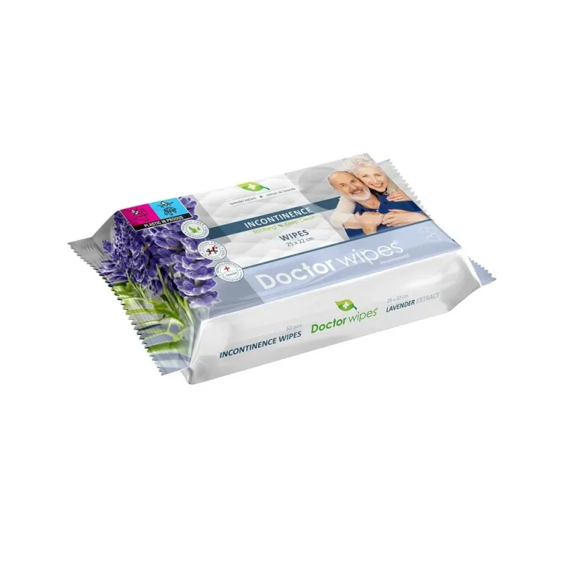 Servetele umede cu extract de lavanda pentru incontinenta, 50 bucati, Doctor Wipe's — preț și oferte
