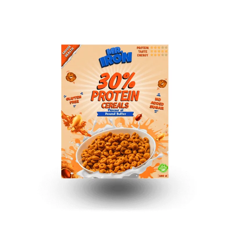 Cereale proteice cu unt de arahide, vegane, fara zahar si fara gluten, 250 g, Mister Iron — preț și oferte