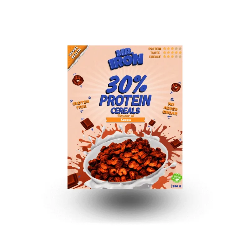 Cereale proteice cu ciocolata, vegane, fara zahar si fara gluten, 250 g, Mister Iron — preț și oferte