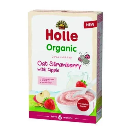 Cereale Bio de ovaz cu lapte, mere si capsuni, +6 luni, 250g, Holle Holle Baby — preț și oferte
