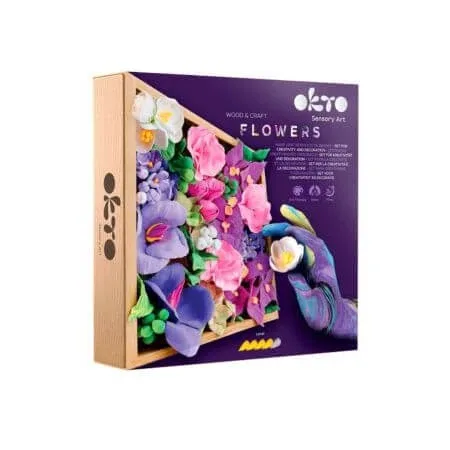 Set de modelaj in rama de lemn Wood & Craft, 21 x 21 cm, +12 ani, Flowers 2, Okto — preț și oferte