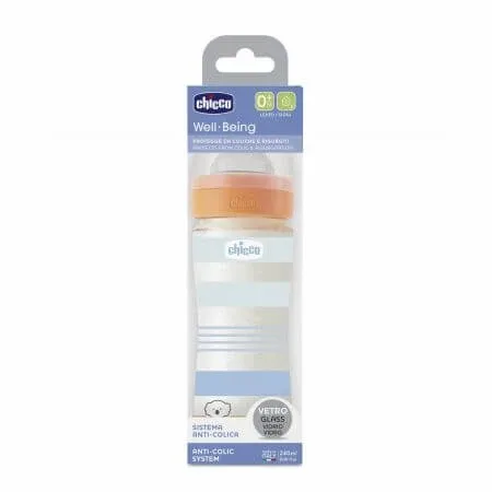 Biberon din sticla cu tetina Flux mediu WellBeing, +0 luni, 240 ml, Chicco — preț și oferte