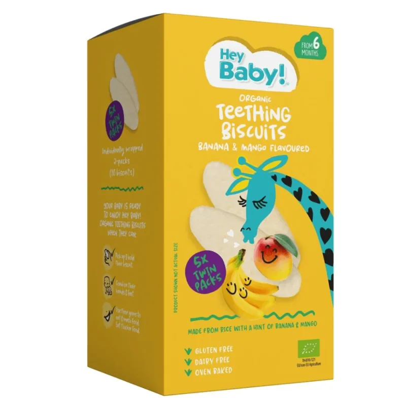 Biscuiti Bio pentru dentitie cu banana, +6 luni, 20g, Hey Baby — preț și oferte