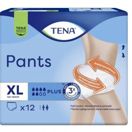 Scutece tip chilot pentru adulti Pants Plus Extra Large, 12 bucati, Tena — preț și oferte