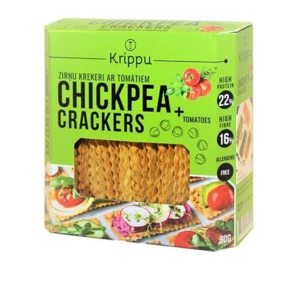 Crackers bio fara gluten cu naut si rosii, 80 g, Krippu — preț și oferte