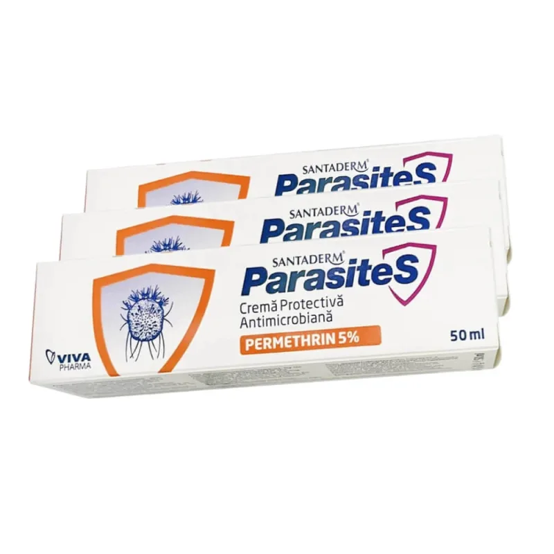 Cremă protectivă antimicrobiană cu Permetrină 5%, 3 x 50 ml, Santaderm — preț și oferte