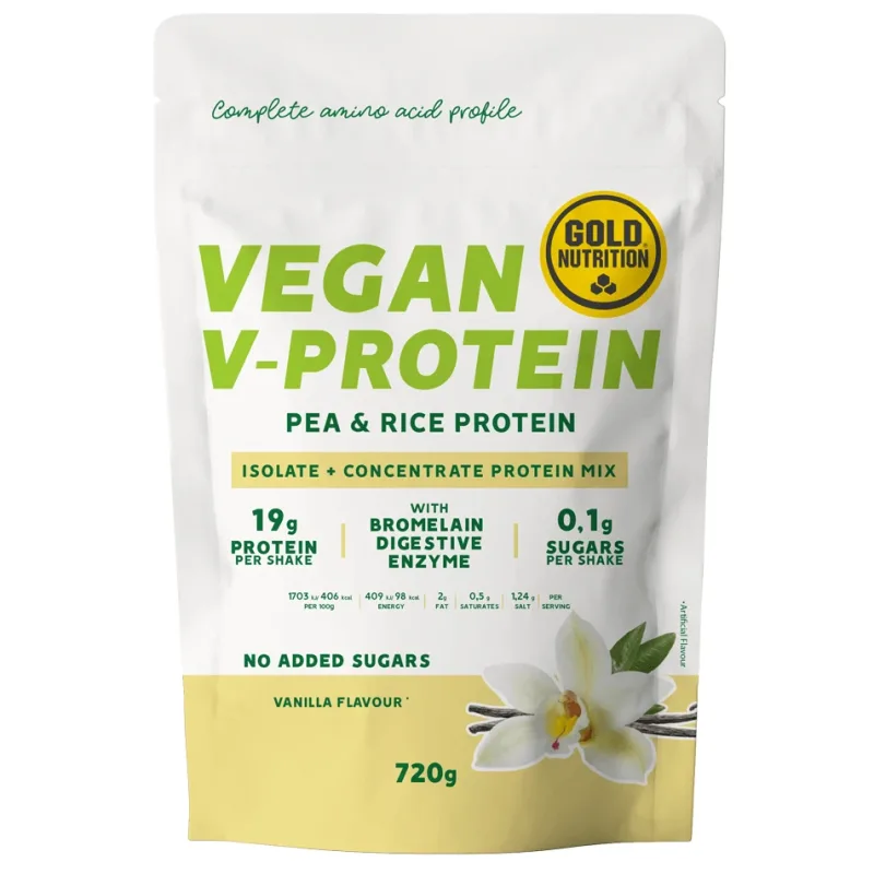 Pudra proteica vegetala cu aroma de vanilie V-Protein, 720 g, Gold Nutrition — preț și oferte