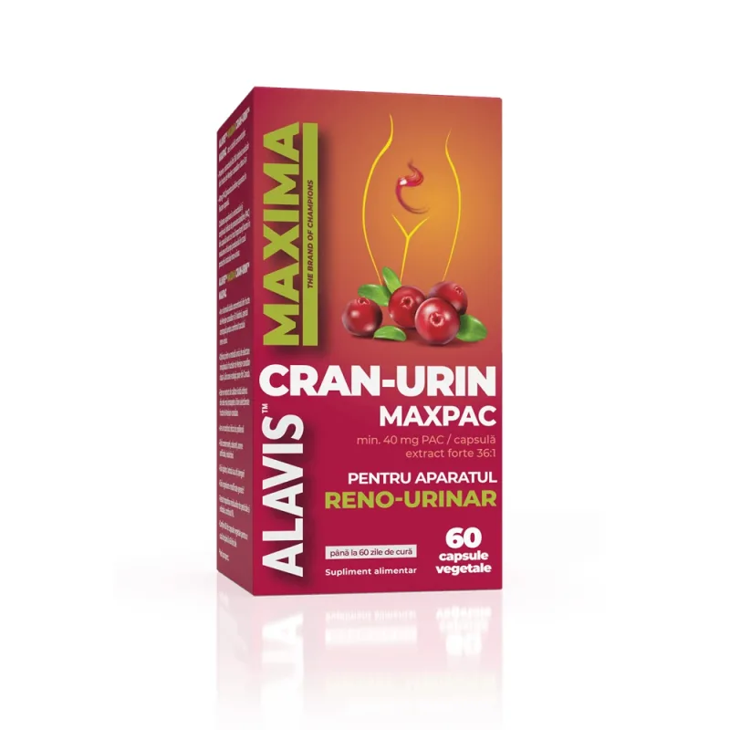 Supliment pentru protectia, confortul si functionarea normala a aparatului reno-urinar Cran-Urin Maxpac, 60 capsule vegetale, Alavis Maxima — preț și oferte