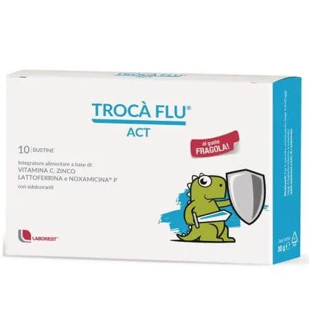 Troca Flu Act Supliment alimentar pe baza de vitamina C, zinc, lactoferina si naoxacimina P, 10 plicuri Laborest — preț și oferte
