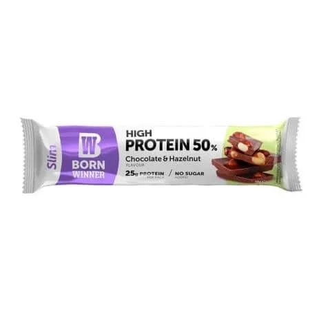 Baton proteic cu ciocolata si alune de padure Slim, 50 g, Born Winner — preț și oferte