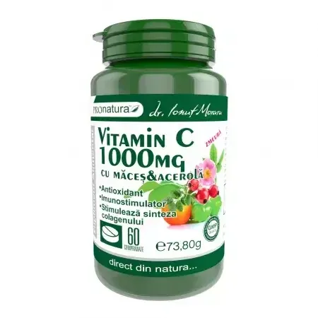 Vitamina C 1000mg cu maceșe și acerola cu zmeură, 60 comprimate, Pro Natura — preț și oferte