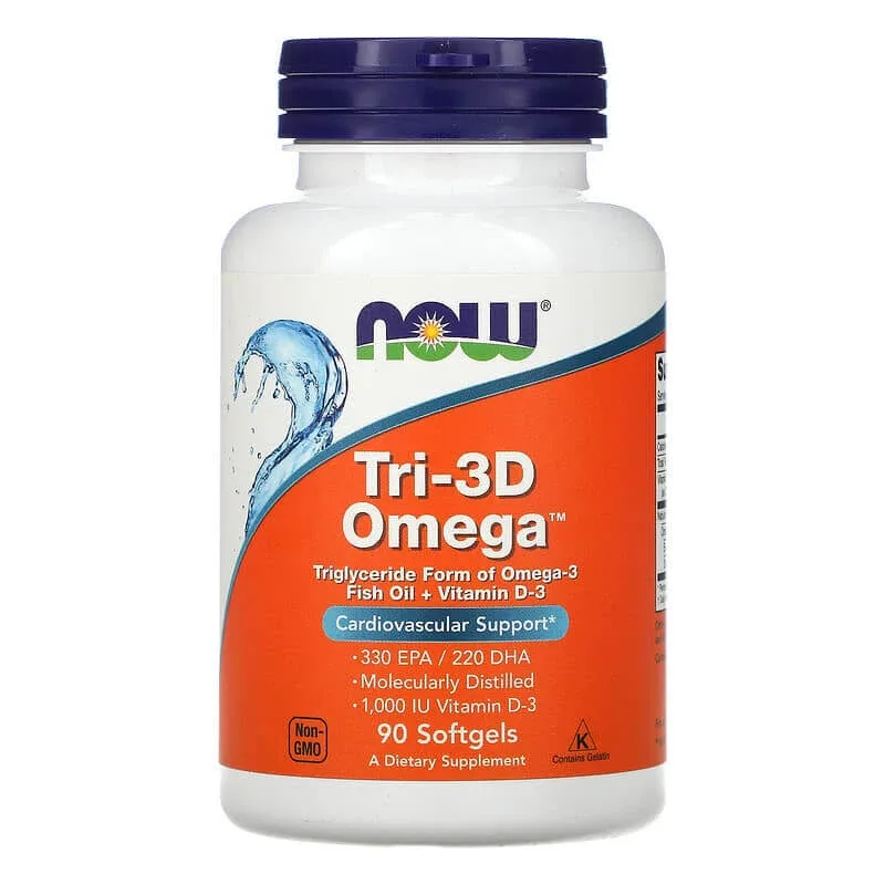 Tri-3D Omega Cu Vitamina D-3, 90 gelule moi, Now Foods — preț și oferte