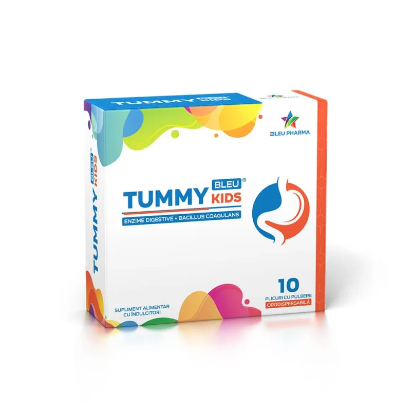 Supliment pentru sistemul digestiv cu indullcitori Tummy Bleu Kids, 10 plicuri, Bleu Pharma — preț și oferte