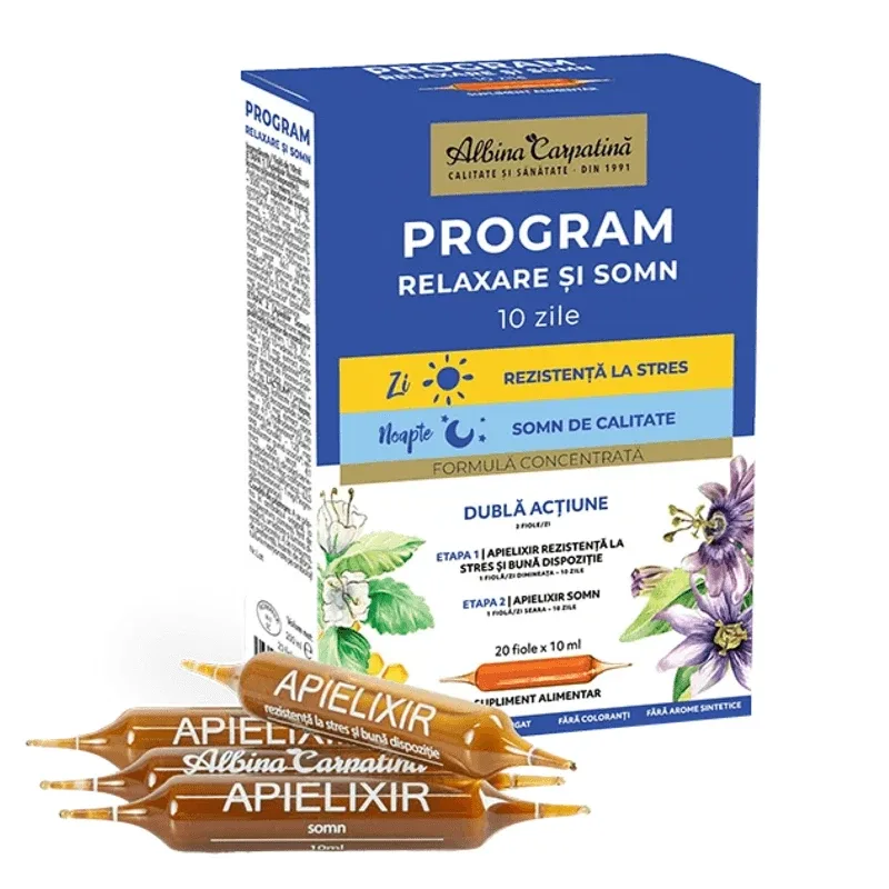 Apielixir program de relaxare si somn 10 zile, 20 fiole, Albina Carpatina — preț și oferte