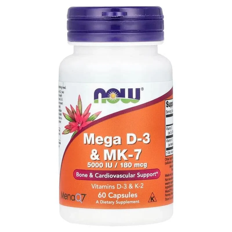 Vitamina D-3 Cu Vitamina K-2, 5,000 IU, 60 capsule vegetale, Now Foods — preț și oferte