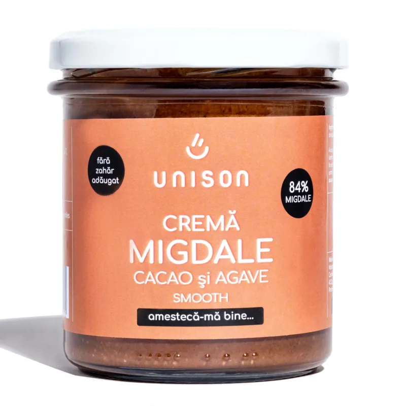 Crema de migdale cu cacao si agave, 300 g, Unison — preț și oferte