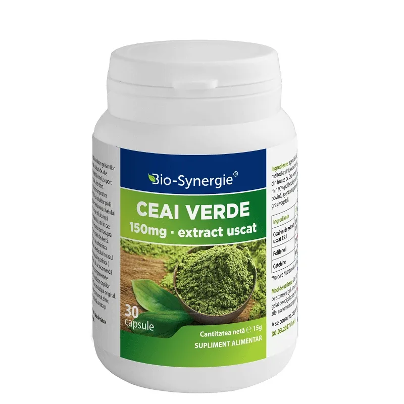 Ceai verde extract uscat, 150 mg, 30 capsule, Bio Synergie — preț și oferte