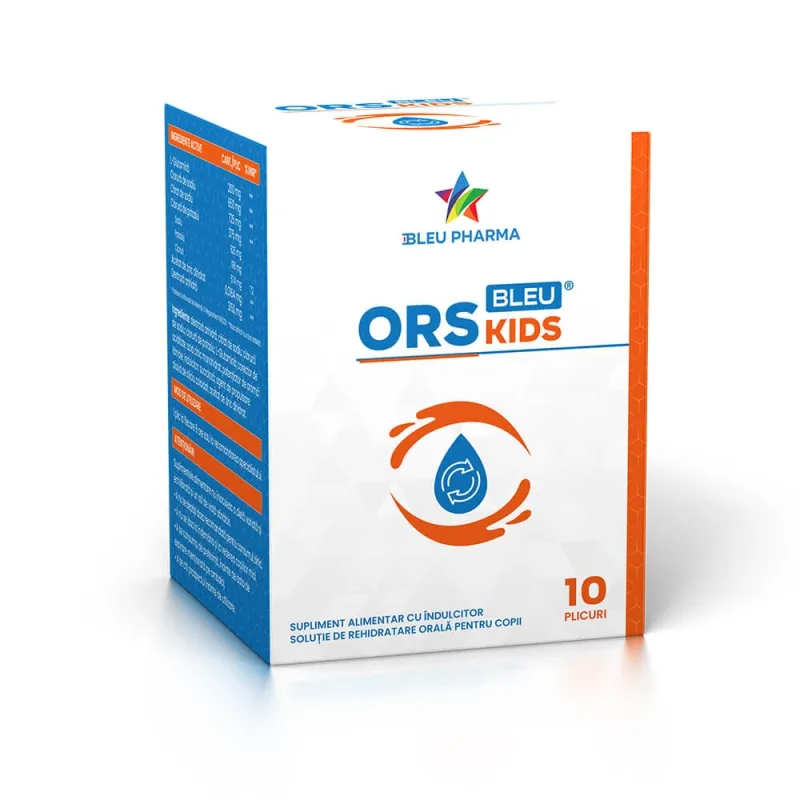 Solutie de rehidratare orala pentru copii ORS Kids Bleu, 10 plicuri x 5.5 g, Bleu Pharma — preț și oferte