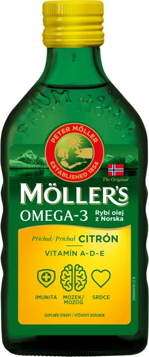 Mollers Omega 3 Fish Oil, ulei de ficat de cod cu aromă de lămâie 250 ml