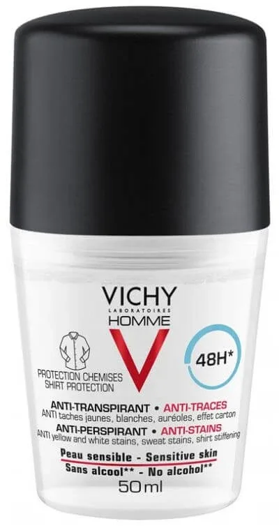 Vichy Homme Deo roll-on antiperspirant 48H pentru piele sensibilă 50 ml — preț și oferte