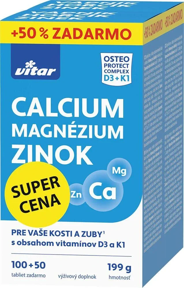 Vitar Calciu + Magneziu + Zinc + Vitamine D3 și K1 150 comprimate — preț și oferte