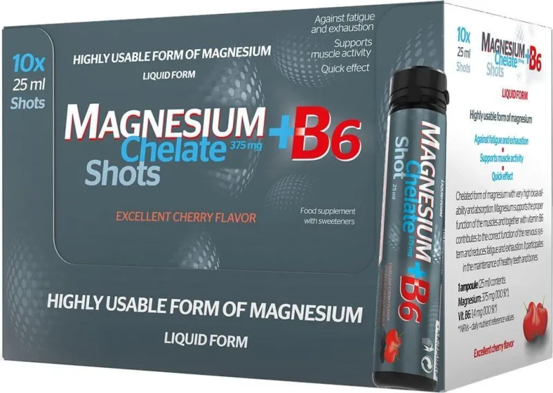 Chelat de magneziu împușcat Salutem Chelat de magneziu + B6 aromă de cireșe, fiole 10 x 25 ml — preț și oferte