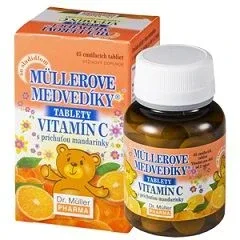 Tablete de supt Dr.Muller Müller's Teddy Bears® cu aromă de mandarine și vitamina C 45 buc
