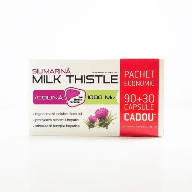 Silimarina + Colina Milk Thistle 1000 mg, 90 + 30 capsule ZDROVIT — preț și oferte