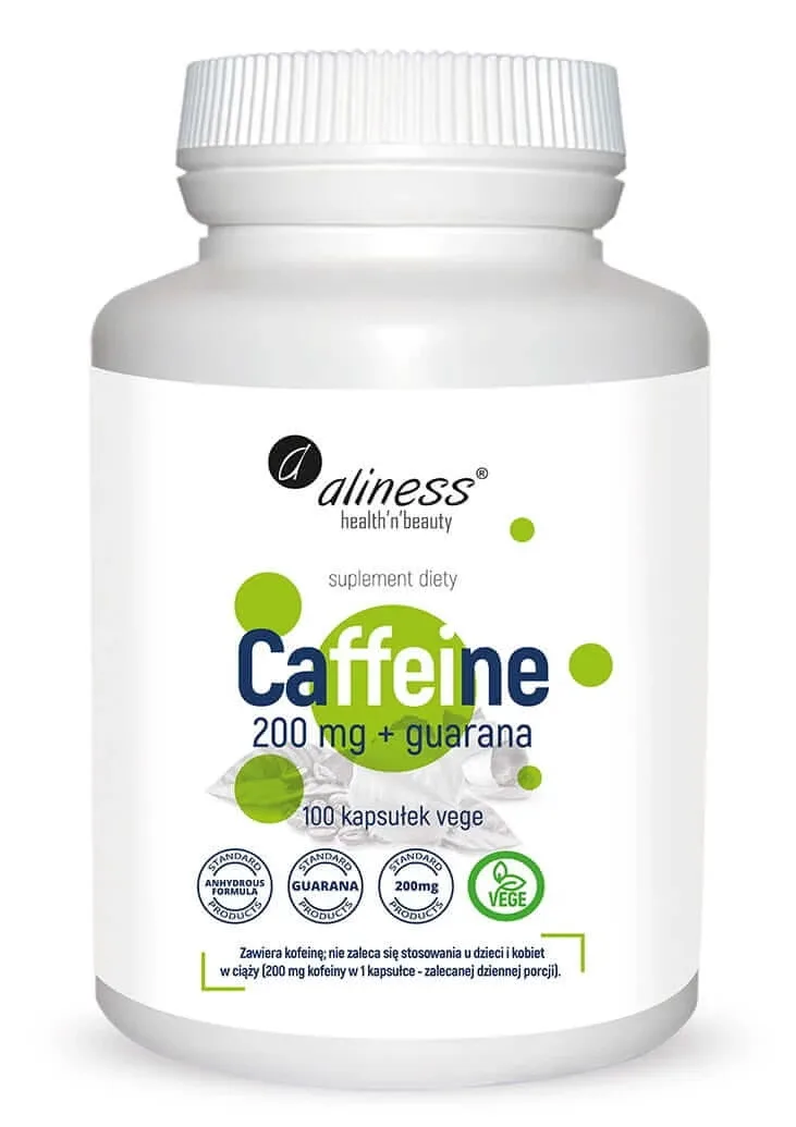 Cafeină 200 mg cu guarana, 100 capsule vegetale, Aliness — preț și oferte