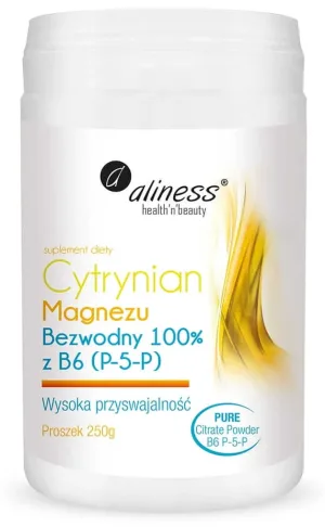 Citrat de magneziu anhidru 100% cu B6 (P-5-P) pulbere 250g Aliness