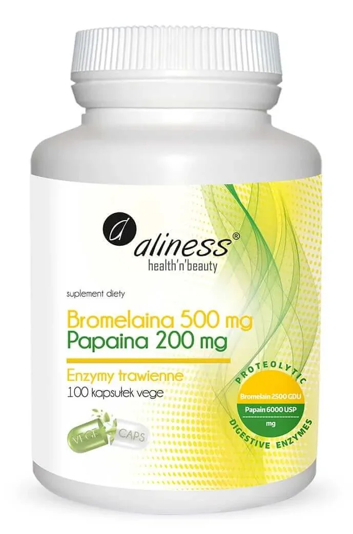Bromelină 500 mg și papaină 200 mg, 100 capsule VEGE Alines — preț și oferte