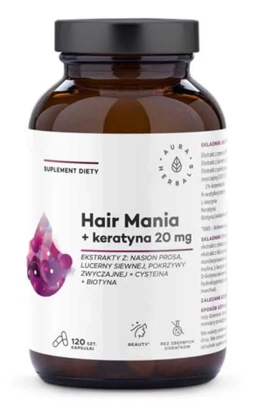 Hair Mania + keratina 20mg , 120 capsule Aura Herbals — preț și oferte