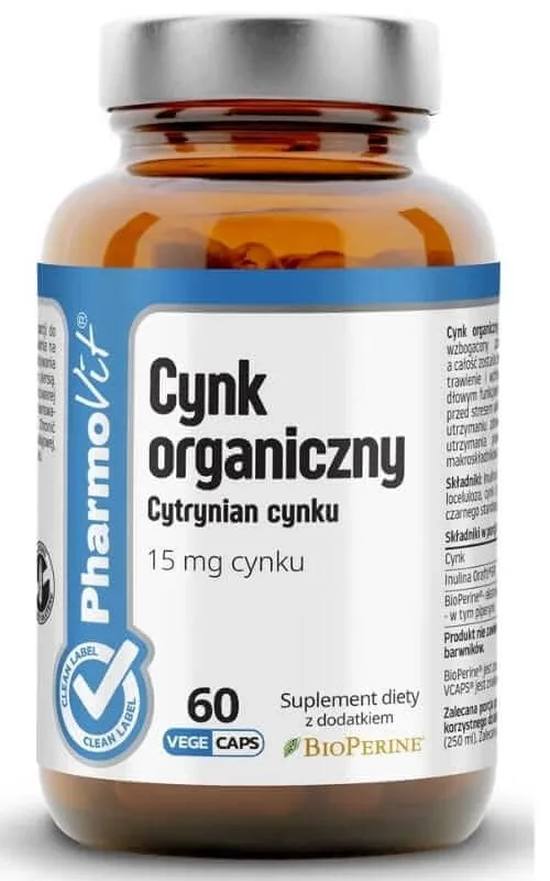 Zinc organic citrat de zinc (15 mg) 60 capsule Pharmovit Clean Label — preț și oferte