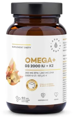 Omega + D3 2000 UI + K2 60 capsule moi Aura Herbals