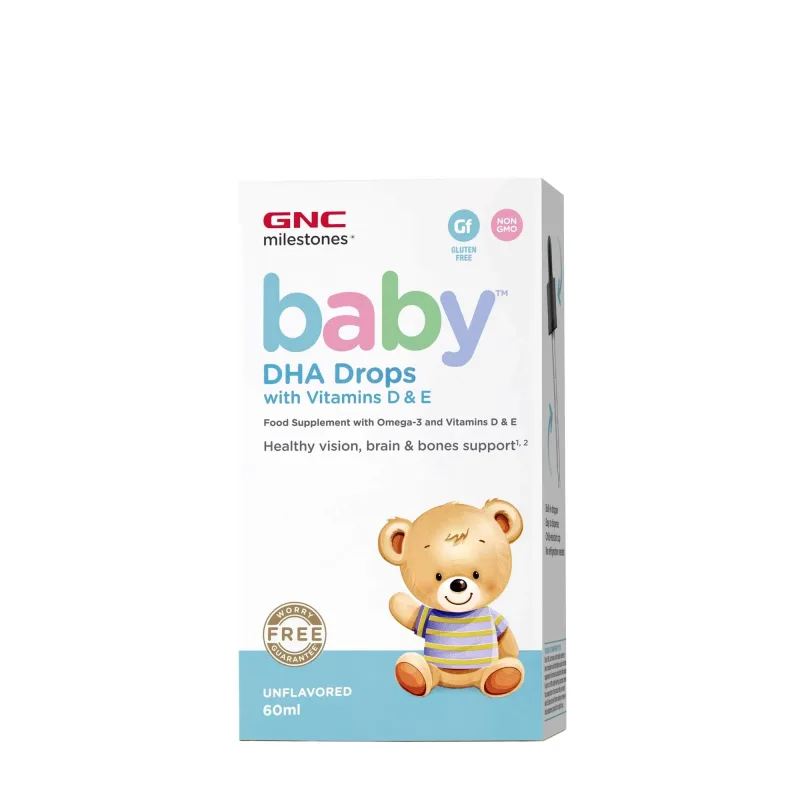 GNC Milestones® Baby™ DHA Drops with Vitamins D & E, Picaturi cu DHA + Vitamina D si E pentru Bebelusi, 60 ml — preț și oferte