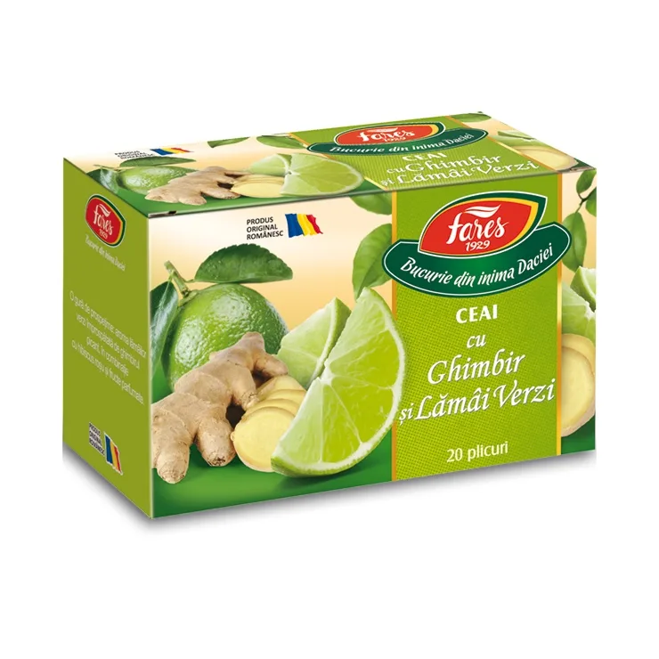 Ceai cu ghimbir si lamai verzi, 20 plicuri, Fares — preț și oferte