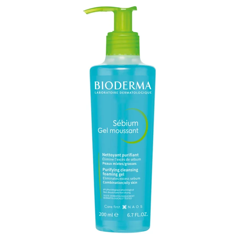 Gel de curățare Bioderma Sébium Gel Moussant, ten mixt și cu tendință acneică, 200 ml, Naos — preț și oferte