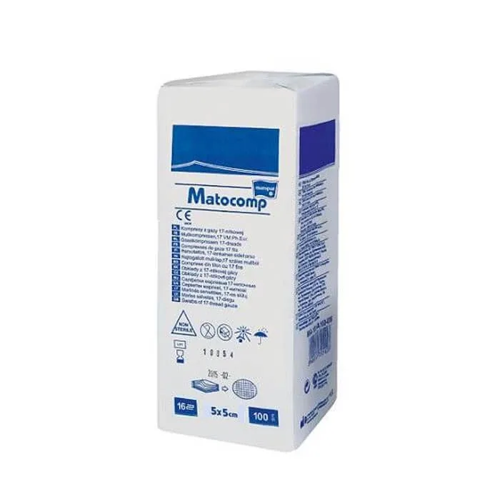 Matopat Matocomp Matocomp, tampoane de tifon nesterile, cu 13 fire, 8 straturi, 5 cm x 5 cm, 100 bucăți — preț și oferte