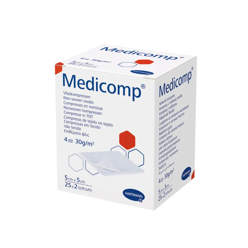 Medicomp, comprese sterile, nețesute, sterile, 4 straturi, 30 g/m2, 5 cm x 5 cm, 50 buc. HARTMANN — preț și oferte
