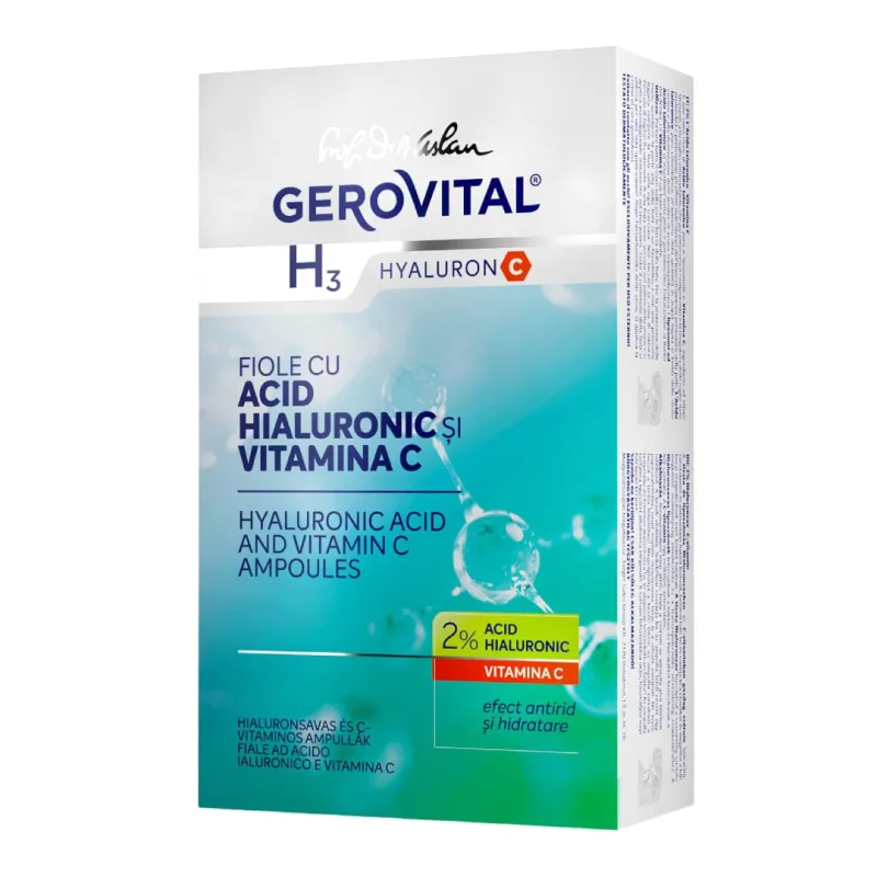 Fiole cu acid hialuronic si vitamina C H3 Hyaluronic C, 10*2 ml, Gerovital FARMEC — preț și oferte