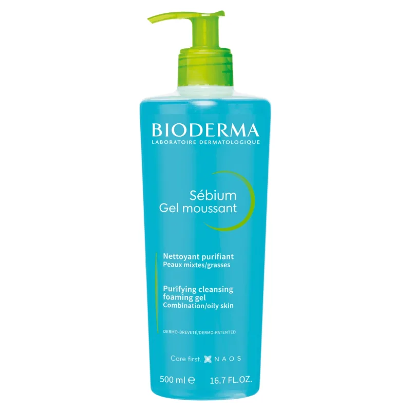 Gel de curățare Bioderma Sébium Gel Moussant, ten mixt și cu tendință acneică, 500 ml, Naos — preț și oferte